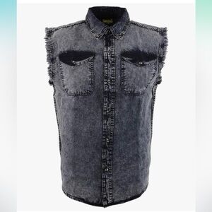 Milwaukee Leather Performance Apparel Frayed Sleeveless Button Down shirt